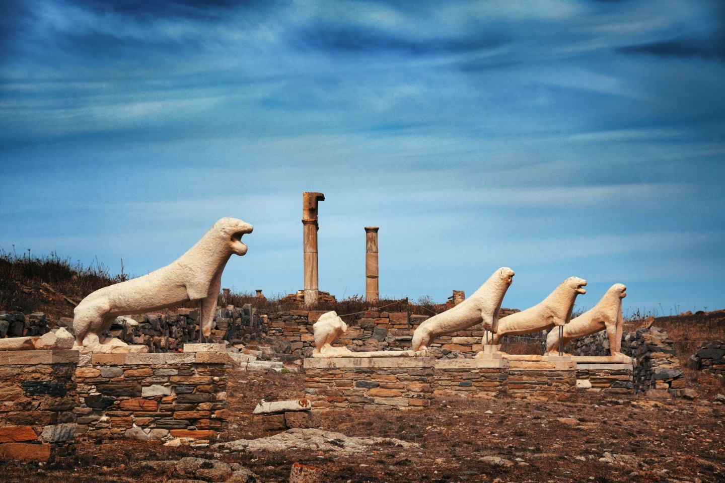 Terrace of the Lions in Historical Ruins in Delos Island