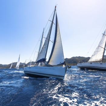 Sailing at the Aegean Sea in Greece.