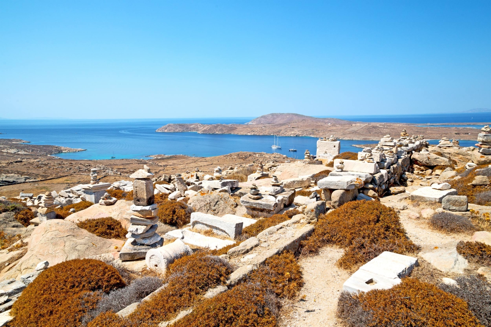 The historical acropolis of Delos and old ruin site
